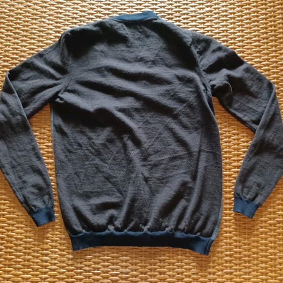 Zara Man Cardigan Sweater Size 42 Longsleeve Gray Navy Brown 100% Fine Wool - Picture 7 of 10